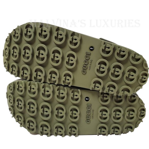 GUCCI SHOES MEN GREEN RUBBER HORSEBIT FLATFORM SANDALS sz 11 / 11.5 - Picture 12 of 16